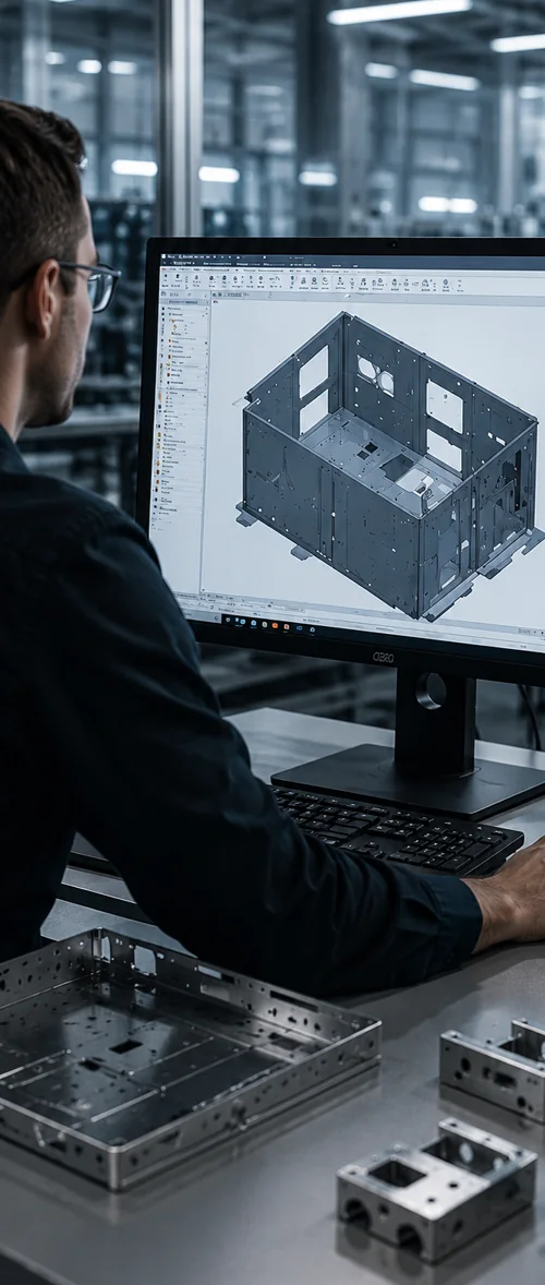 Engineer developing a sheet metal enclosure